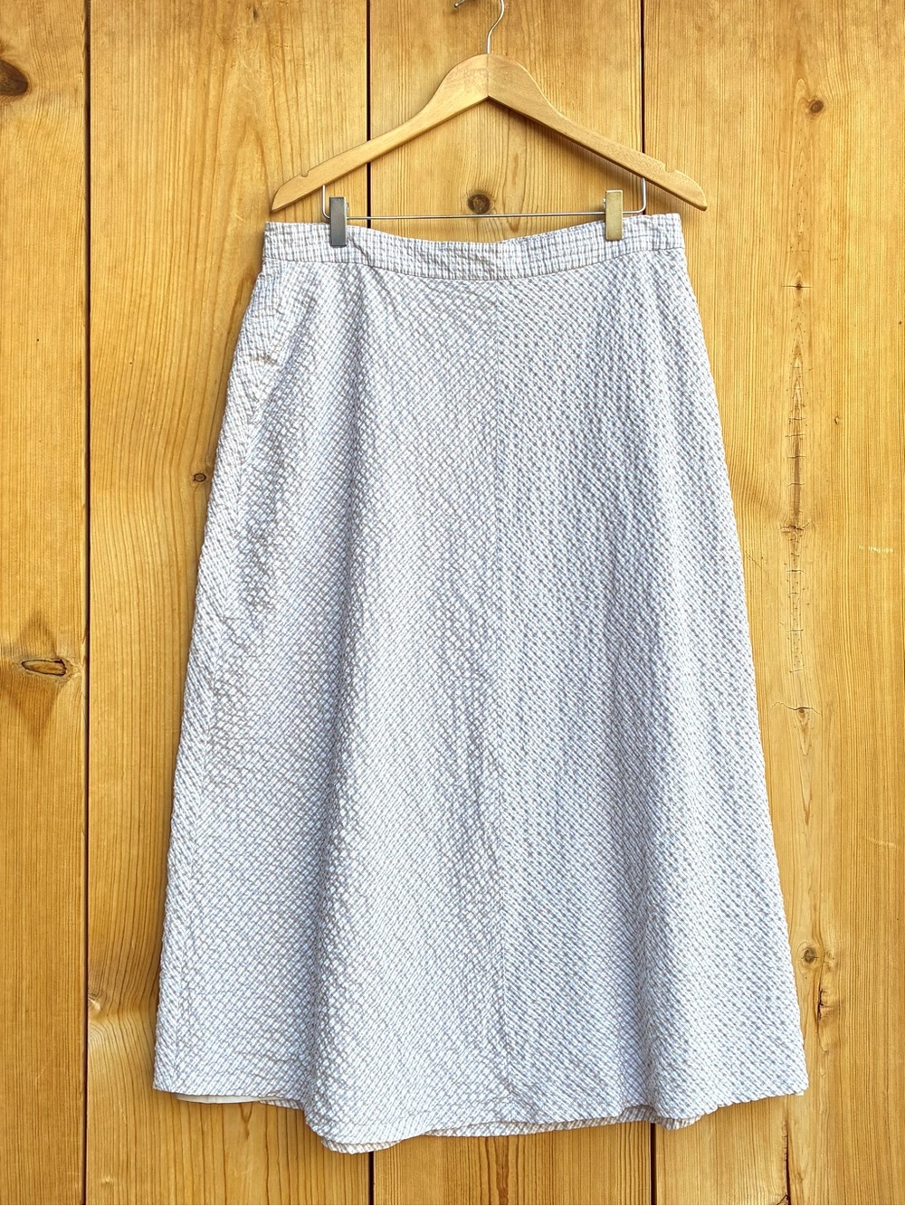 Halogen Midi Tan White Check Seersucker Skirt Sz Large